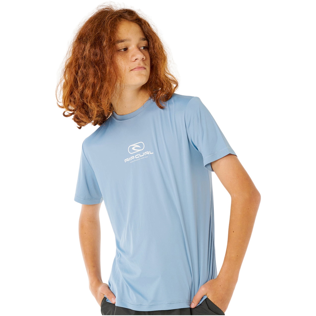 2026 Rip Curl Junior Icons Surflite UPF Short Sleeve Rash Tee 12ABRV - Faded Denim